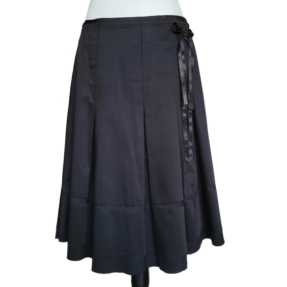 Lili Bleu Black Brushed Cotton A-Line Midi Skirt Inverted Pleats Hem Detail 10 - Picture 2 of 11